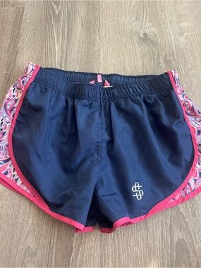 Simply Southern Navy Athletic Shorts with Pink Paisley Trim